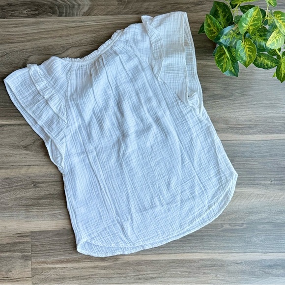 GAP White Crinkled Gauze Ruffle Sleeve Lightweight Boho Tie Neck Blouse Size S - Picture 7 of 9